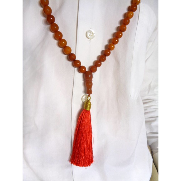 99 Bead Muslim Rosary with Minaret Butterscotch Baltic Amber Prayer Necklace 55g - Picture 7 of 10
